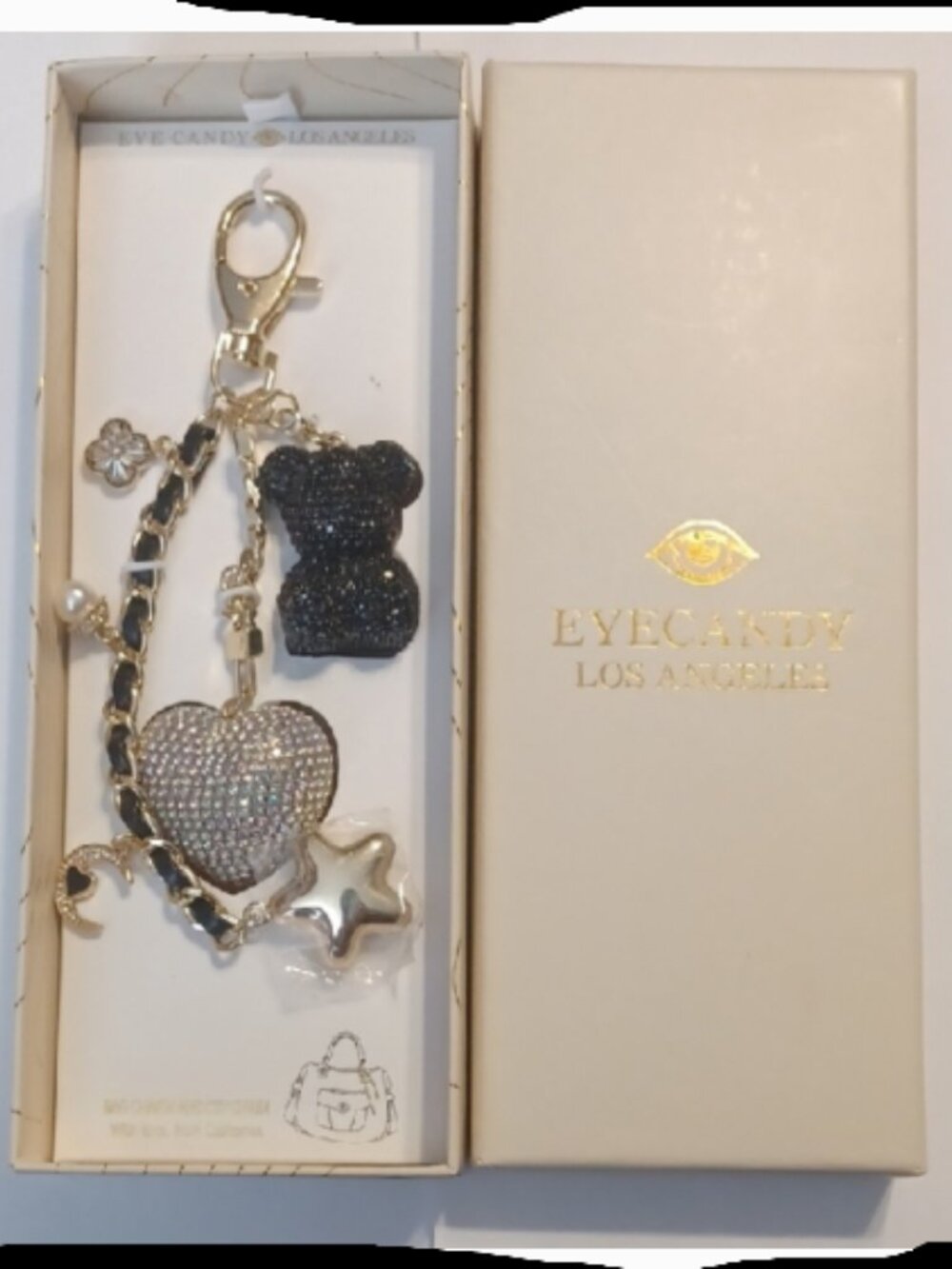EyeCandy Los Angeles Rhinestone Heart, Teddy & Charms Hand Bag Dangle NIP - Picture 2 of 6
